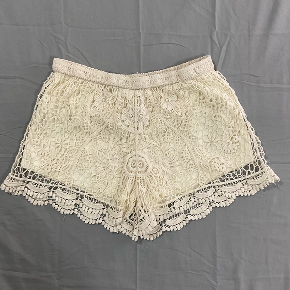 Vivid Collection Shorts Womens M‎ Crochet Boho Coquette Cotton Knit Lined Ivory - Picture 10 of 10